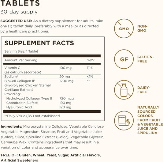 Solgar Collagen Hyaluronic Acid Complex - Reduces Fine Lines & Wrinkles - Skin Hydration - Vitamin C - 30 Tablets