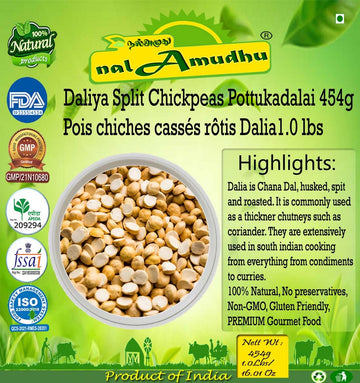 Nalamudhu Daliya Split (Oil-Free Roasted Split Chickpeas Dalia) All Natural | Vegan | Indian Origin-454G | 1Lbs | 16 Oz