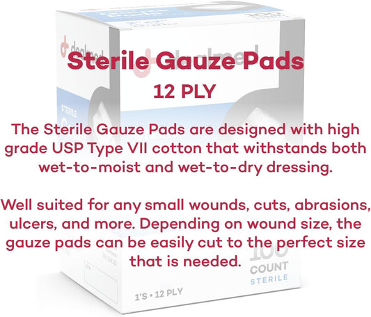 Dealmed Sterile Gauze Pads – 100 Count (Case Of 12), 4’’ X 4’’ Gauze Pads, Disposable And Individually Wrapped Medical Gauze Pads, Wound Care Product For First Aid Kit And Medical Facilities