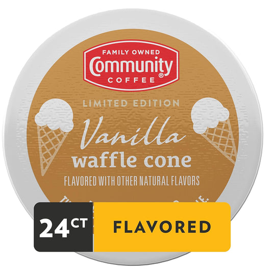 Community Coffee Vanilla Waffle Cone, Ice Cream Flavored 24 Count Coffee Pods, Compatible with Keurig 2.0 K-Cup Brewers, 24 Count (Pack of 1)