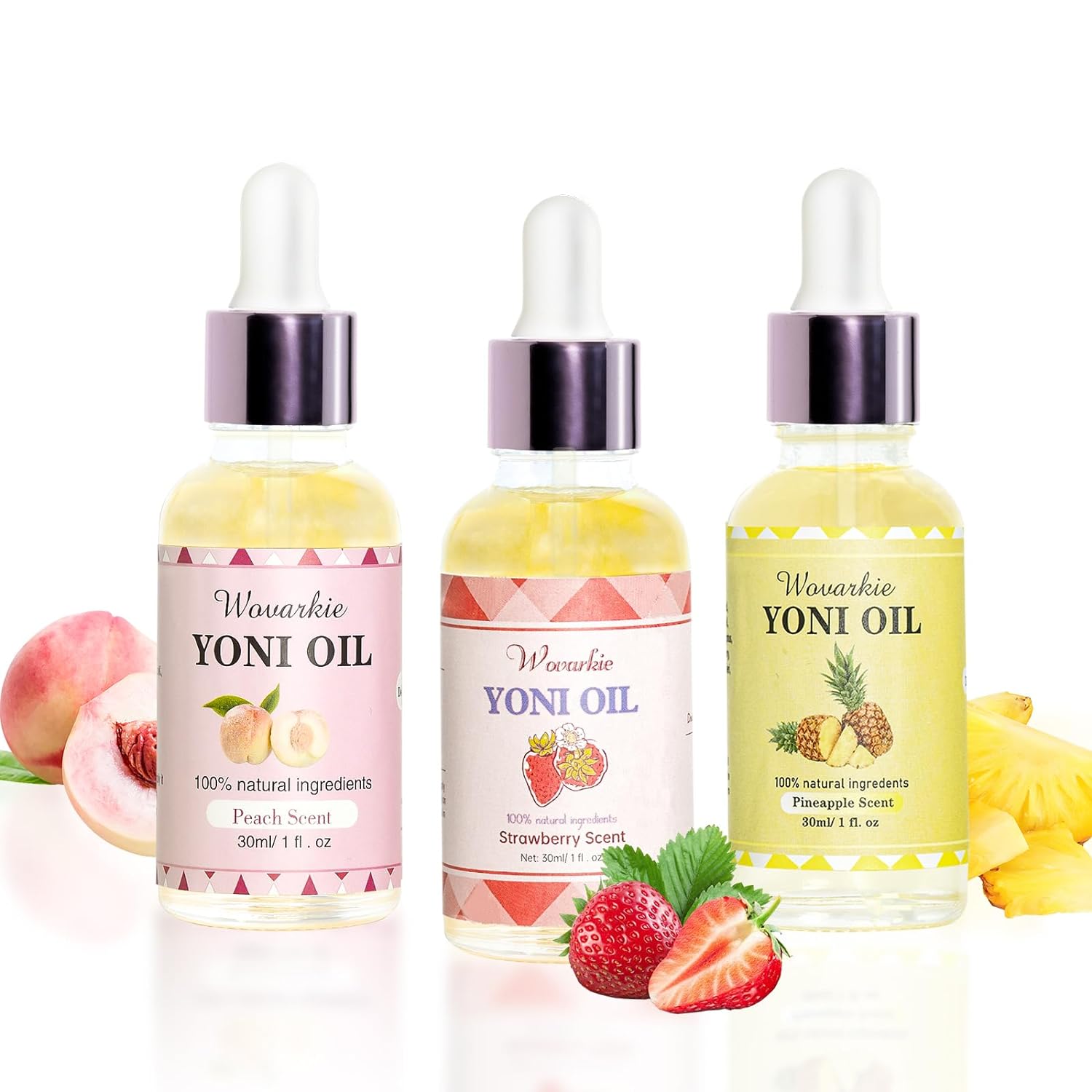 3PCS Yoni Oil for Women pH Balance, Feminine Deodorant Vaginal Moisturizer, Feminine Care All Natural Yoni Oil(Strawberry Peach Pineapple)