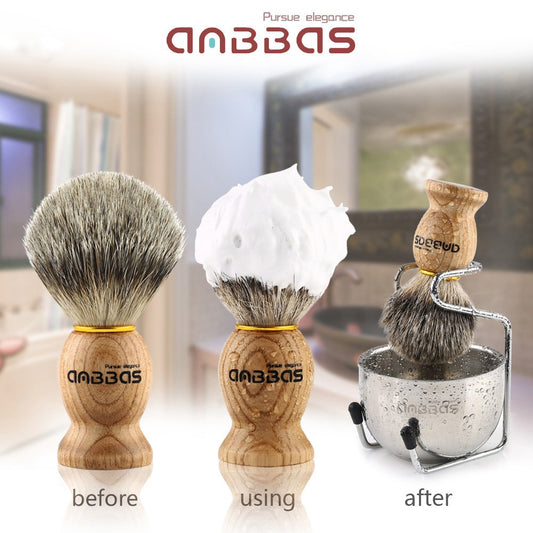 Anbbas Pure Badger Hair Shaving Brush Wood Handle And Large Soap Bowl With Stainless Steel Shaving Stand 3In1 Kit For Men