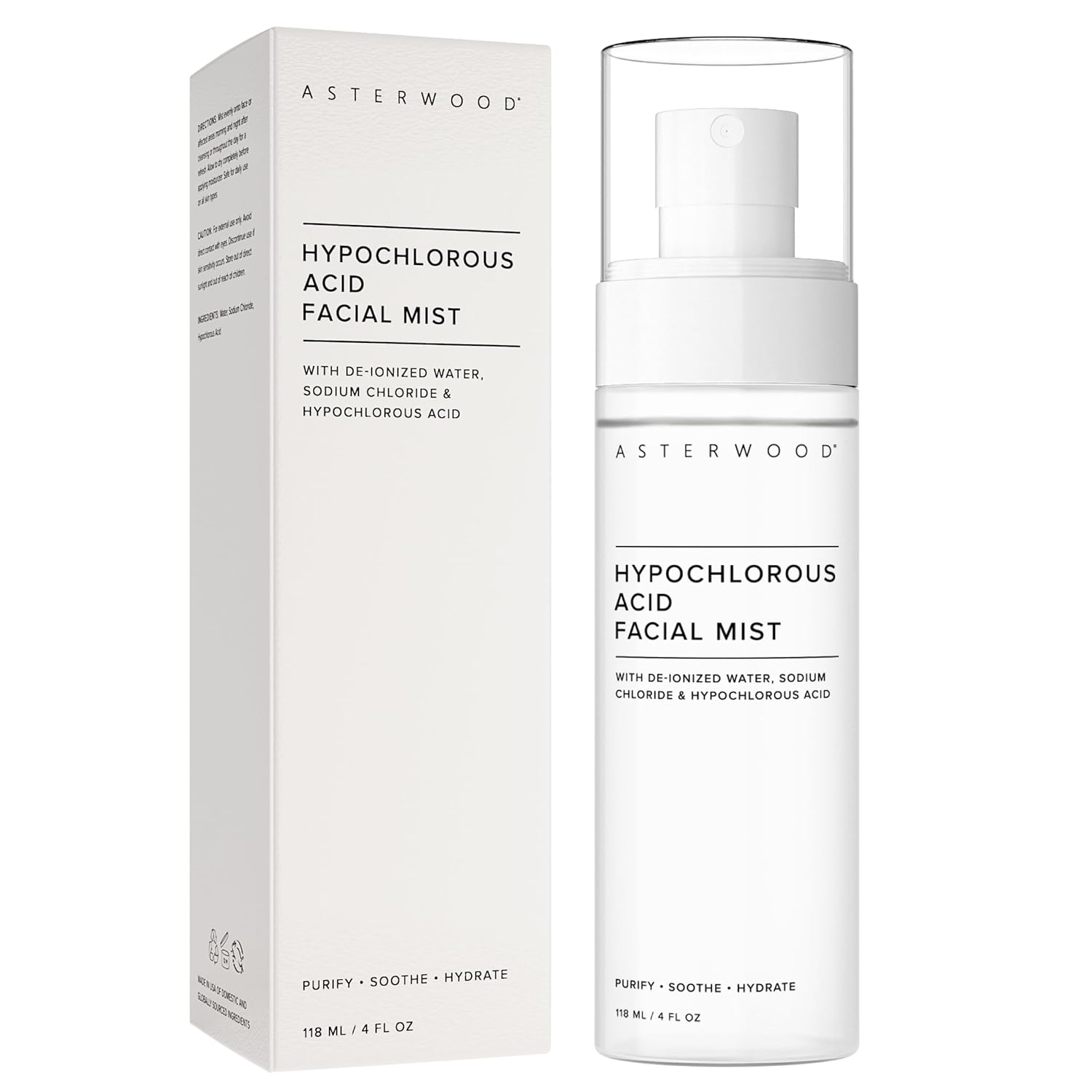Asterwood Hypochlorous Acid Spray For Face - Targets Acne, Redness, Irritation - Multi-Purpose Skin Repair - Antibacterial, Antimicrobial - After Gym/Post-Workout Facial Mist - 4 Fl Oz