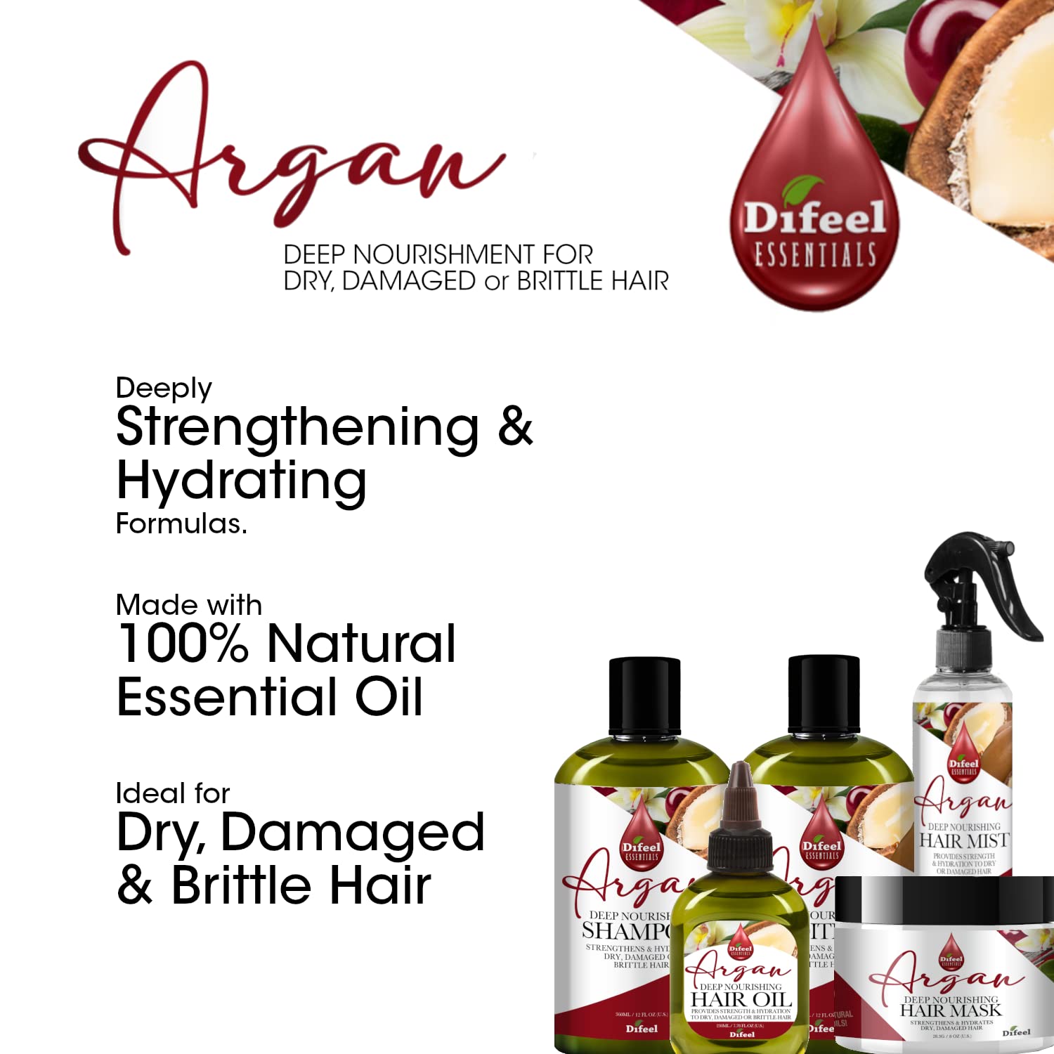 Difeel Essentials Deep Nourishing Argan Hair Oil 2.5 oz. - Argan Hair Oil Treatment, Anti Frizz Argan Oil made with 100% Natural Essential Oil : Beauty & Personal Care