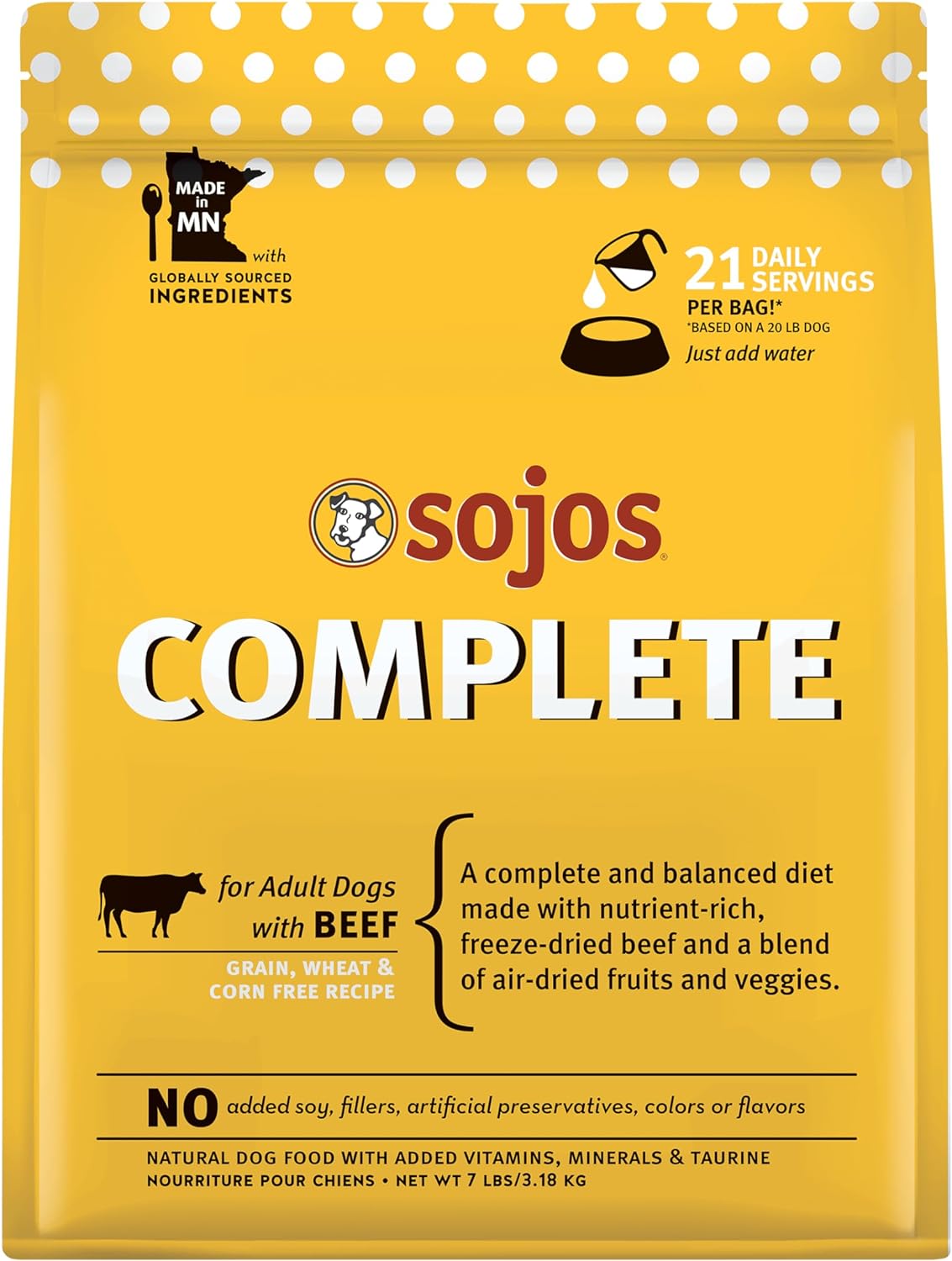 Sojos Complete Beef Recipe Adult Grain-Free Freeze-Dried Raw Dog Food, 7 Pound Bag