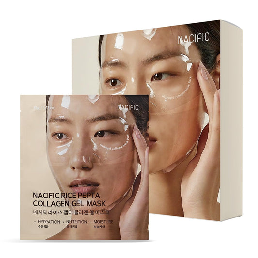 Nacific Collagen Gel Facial Mask (Rice Peptide) 12Ea Set Hydrogel Deep Korean Face Mask Hydrating Overnight Elasticity Firming Pore Minimizing For All Skin Types