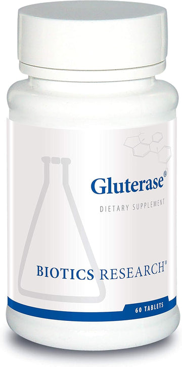 Biotics Research Gluterase Dietary Enzymes For Digesting Gluten, Specialized Enzyme Preparation, Tolerase, Gut-Supportive Nutrients, Okra, Marshmallow, Vitamin U Complex, 60 Tablets