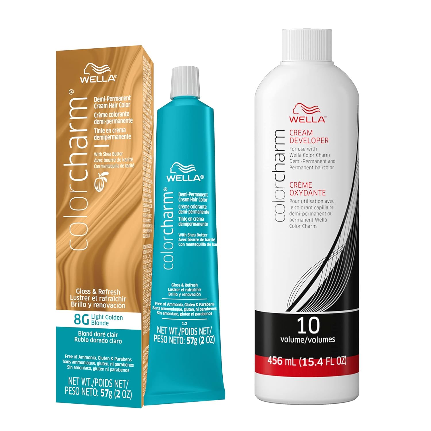 Wella Colorcharm Demi Permanent Hair Color, 8G Light Golden Blonde + 10 Vol. Developer