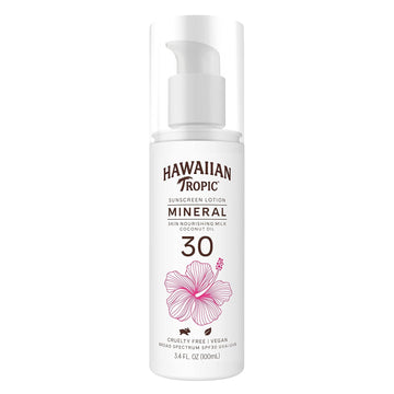 Hawaiian Tropic Mineral Skin Nourishing Milk Sunscreen Spf 30, 3.4Oz | Sun Milk, Zinc Oxide Sunscreen, Mineral Sunblock, Oxybenzone Free Sunscreen, Travel Size Sunscreen, 3.4Oz