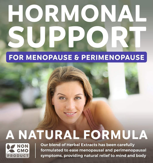 Complete Menopause Relief (Non-GMO) Multi-Symptom Relief From Hot Flashes, Night Sweats, Mood Swings - Hormone Balance For Women with Black Cohosh, Soy Isoflavones - Hormonal Supplements - 60 Capsules