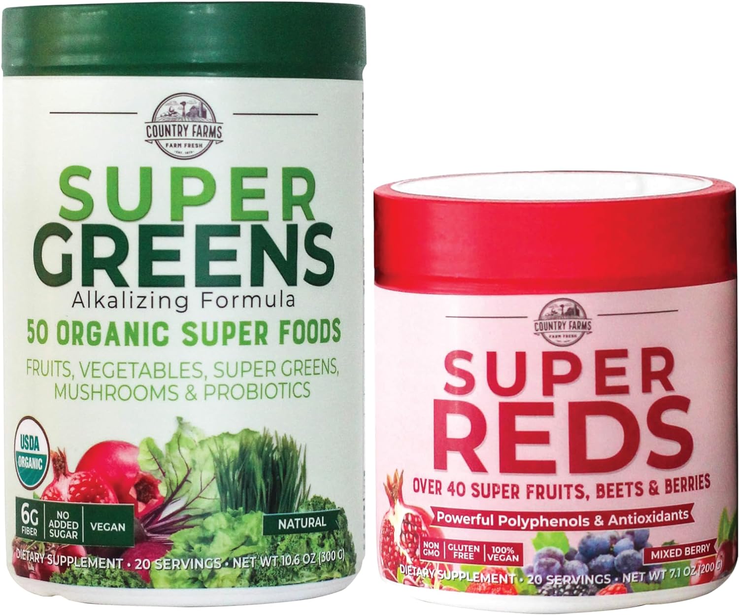 Country Farms Essential Pack, Super Greens + Super Reds, Packed With 5