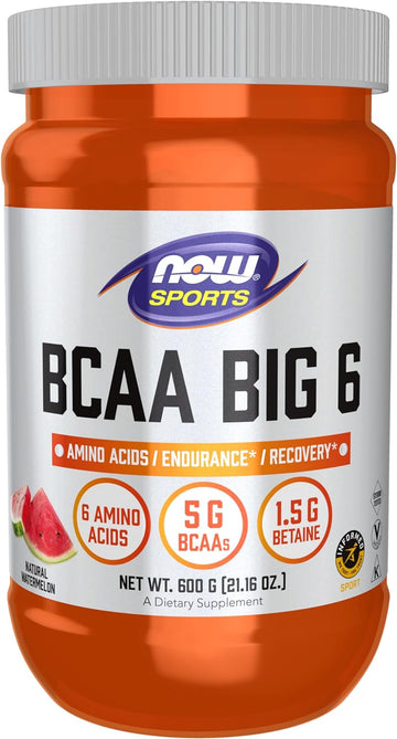 Now Foods Sports Nutrition, Bcaa (Branched Chain Amino Acids) Big 6, Watermelon Flavor, 600 Grams