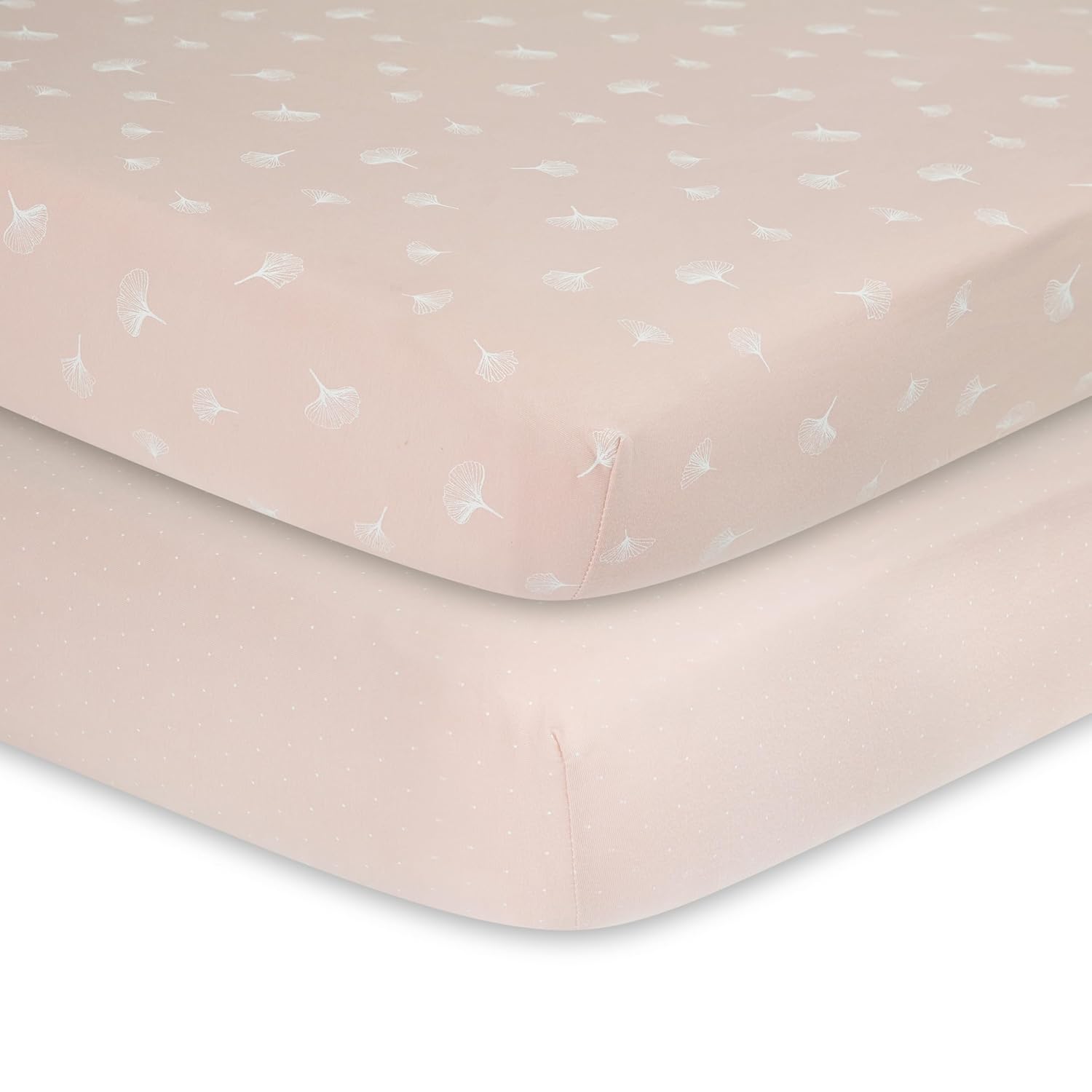 Ely’S & Co. Crib Sheet 2-Pack — Combed, 100% Jersey Cotton For Baby Girl — Rosewater Pink, Pin Dots & Gingko Leaves 52” X 28”