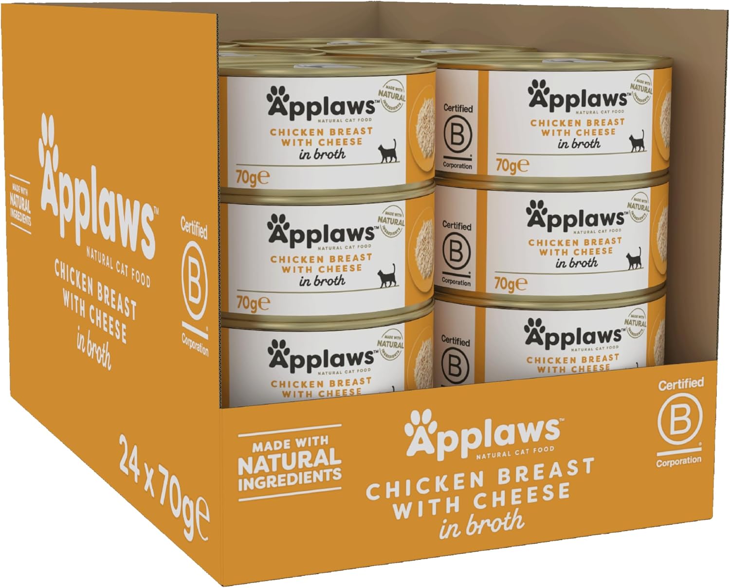Applaws 100% Natural Wet Cat Food, Chicken with Cheese in Broth, 70 g Tin Cans (Pack of 24)?1006NE-A