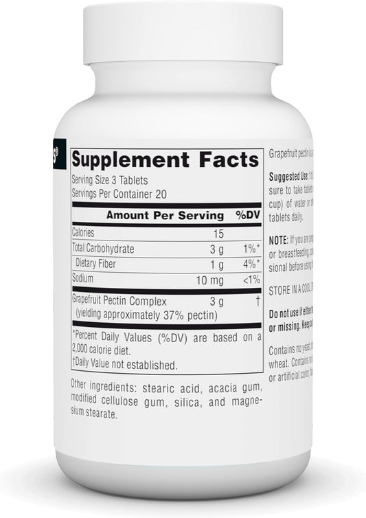 Source Naturals Grapefruit Pectin, Soluble Fiber - 1000 Mg Dietary Supplement - 60 Tablets