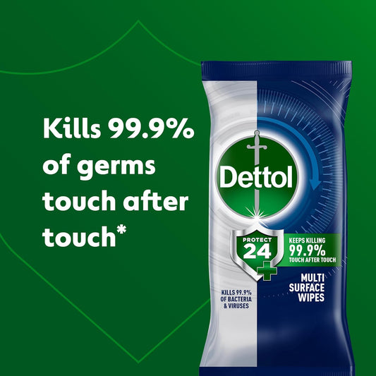 Dettol Protect 24 Multipurpose Antibacterial Wipes, 5 Pack Of 80, Total 400, Long-Lasting Germ Protection, Ideal For Home, Office, Travel, First Aid Bag Essential