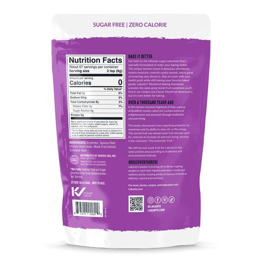 Lakanto Baking Monk Fruit Sweetener With Erythritol - Baking Sugar Substitute, Zero Calorie, Keto Diet Friendly, Zero Net Carbs, Extract, Sugar Replacement (1 Lb)