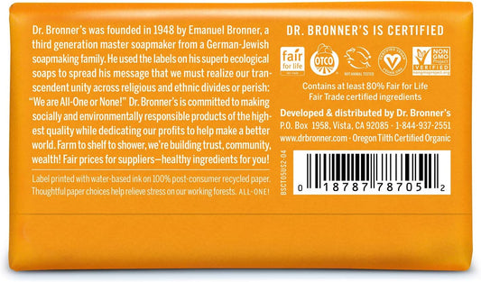 Dr. Bronner's - Pure-Castile Bar Soap (Citrus, 5 ounce, 6-Pack) - Made with Organic Oils, For Face, Body and Hair, Gentle and Moisturizing, Biodegradable, Vegan, Cruelty-free, Non-GMO