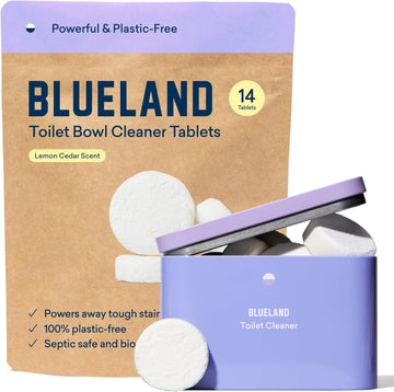 Blueland Toilet Bowl Cleaner Starter Set - Eco Friendly Products & Cleaning Supplies - No Harsh Chemicals, Plant-Based - Lemon Cedar - 14 Tablets