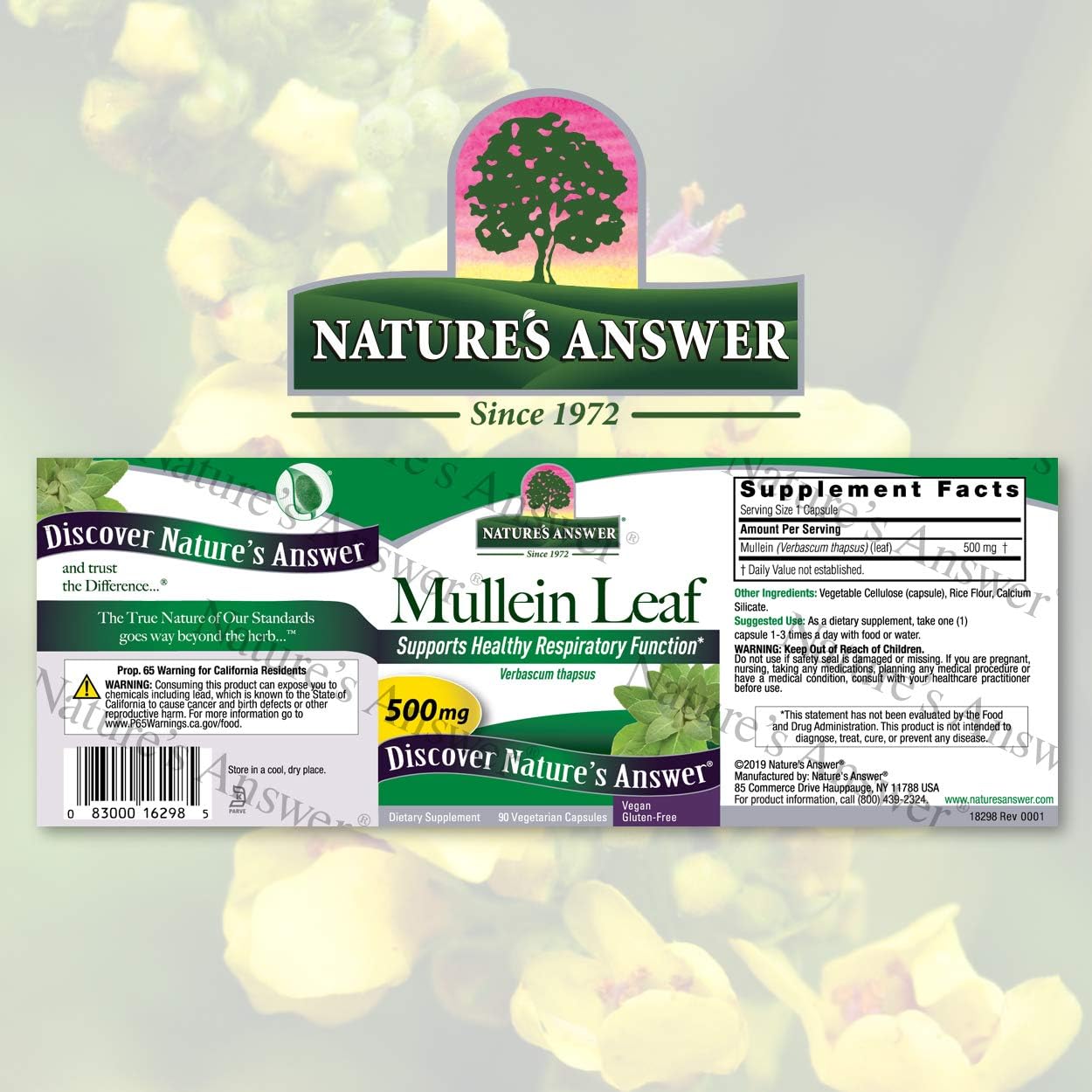 Nature's Answer Mullein Leaf Verbascum Thapsus 500mg 90-Capsules | Herb Ideal for Immune and Inammation | Full Spectrum Herb | Supports Respiratory Function | Gluten-Free | Single Count