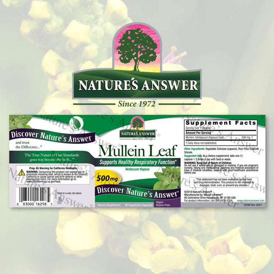 Nature's Answer Mullein Leaf Verbascum Thapsus 500mg 90-Capsules | Herb Ideal for Immune and Inammation | Full Spectrum Herb | Supports Respiratory Function | Gluten-Free | Single Count