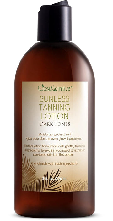 Sunless Tanning Lotion Dark Tones | Indoor Self- Tanner | Dark Tanning Lotion | Body Tanning Lotion | Sun Kiss Glow | Self-Tanning Lotion With Bronzer | Just Nutritive | 8 Oz