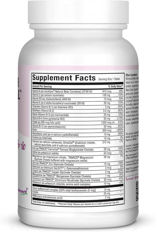 Maxi Health One Prenatal - Womens Prenatal Vitamins With Iron - Enhanced Absorption & Bioavailability - Daily Multivitamin For Women - Multi Vitamin & Mineral Supplement For Adults