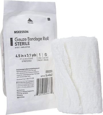 Mckesson Sterile 6-Ply Fluff-Dried Cotton Gauze Bandage Roll, 4.5 Inches X 3.1 Yards