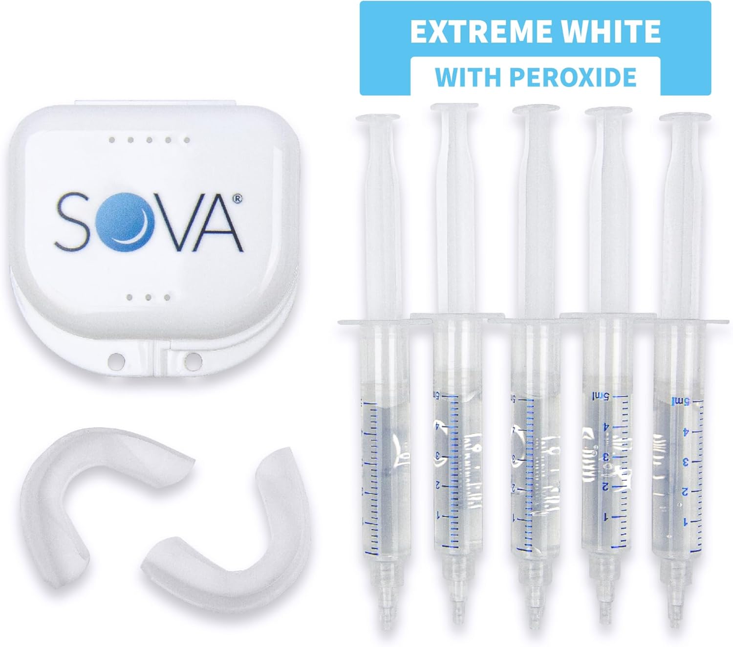 Sova White - Teeth Whitening Kit - Includes 2 Custom-Fit Trays, 5 Whitening Gel Applicators & Protective Case - Peroxide For Extreme Whitening - Bpa, Latex, Phthalates & Pvc Free