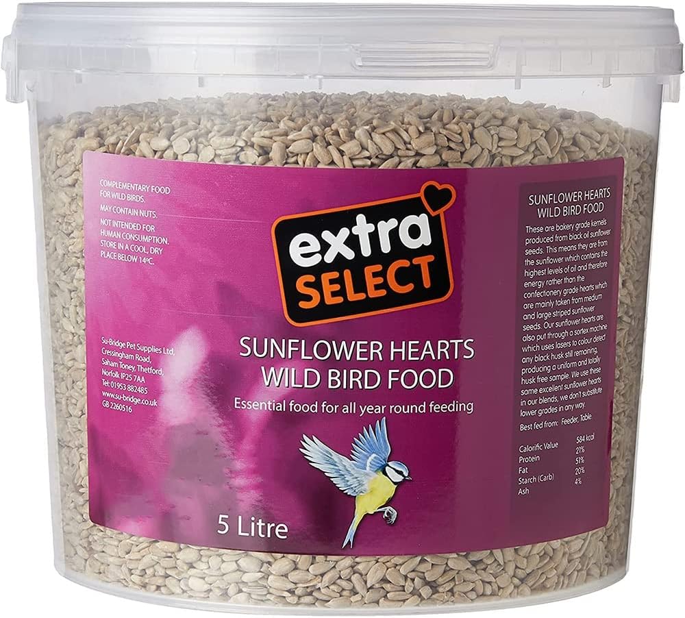 Extra Select Sunflower Hearts Bird Food - Husk-Free, Oil Rich, High Energy Wild Bird Seed for Year Round Feeding - 5 Litre Bucket?08SFHB5