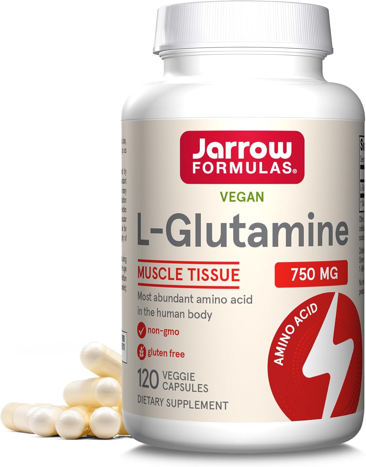 Jarrow Formulas L-Glutamine 750 Mg, Dietary Supplement, Immune And Muscle Support, 120 Veggie Capsules, Up To 120 Day Supply