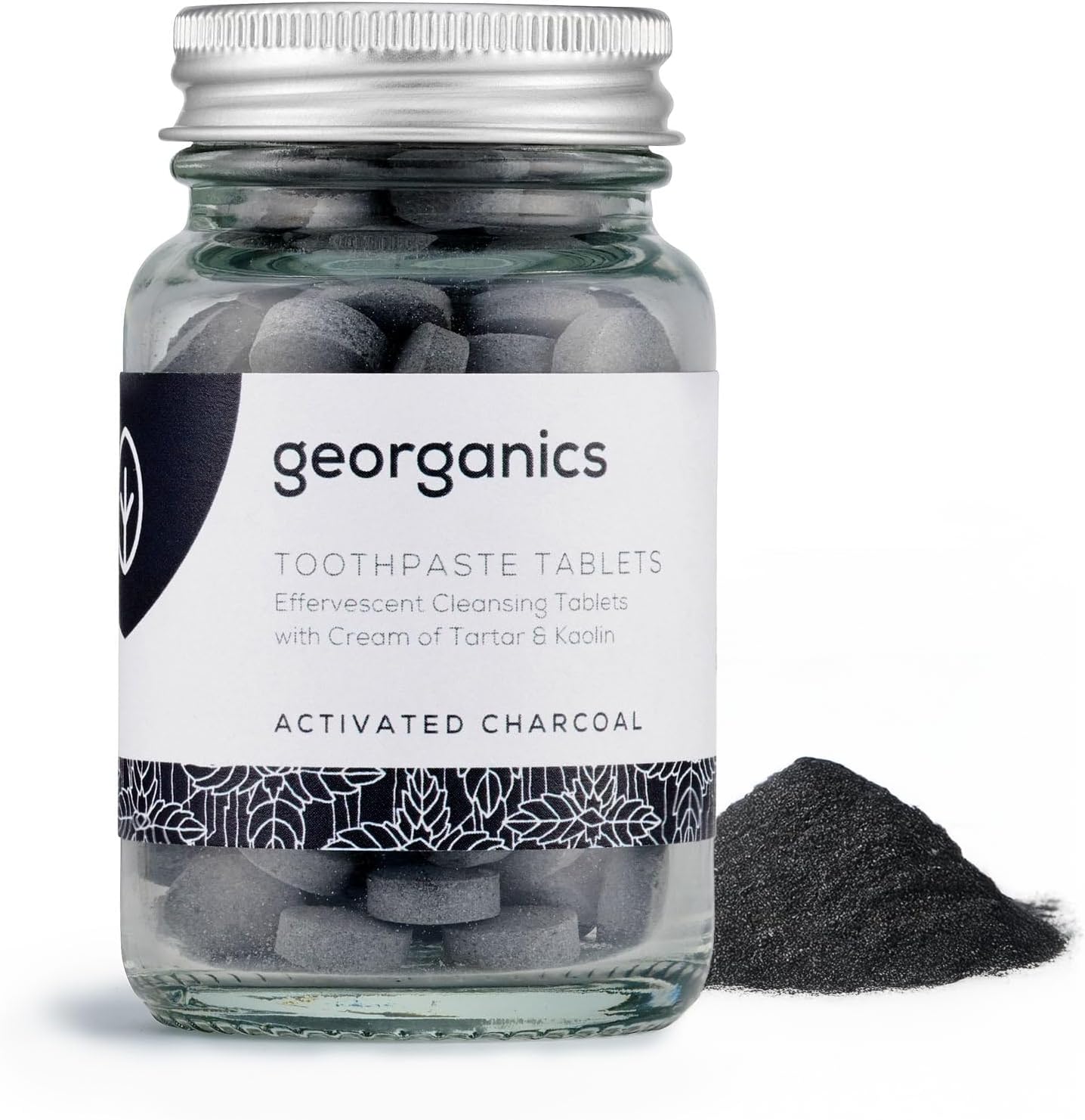 Georganics Mineral Toothtablets - Natural Effervescent Cleansing Tablets With Kaolin Clay - Vegan, Sls, Cruelty And Fluoride Free - Charcoal - 120 Tablets