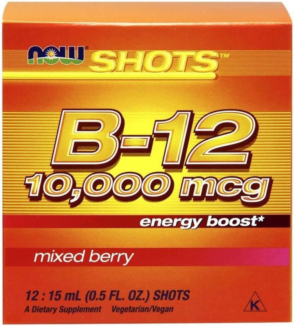 NOW Foods B-12 10,000mcg Shots 0.5 ounce 12 Count Box Mixed Berry : Health & Household