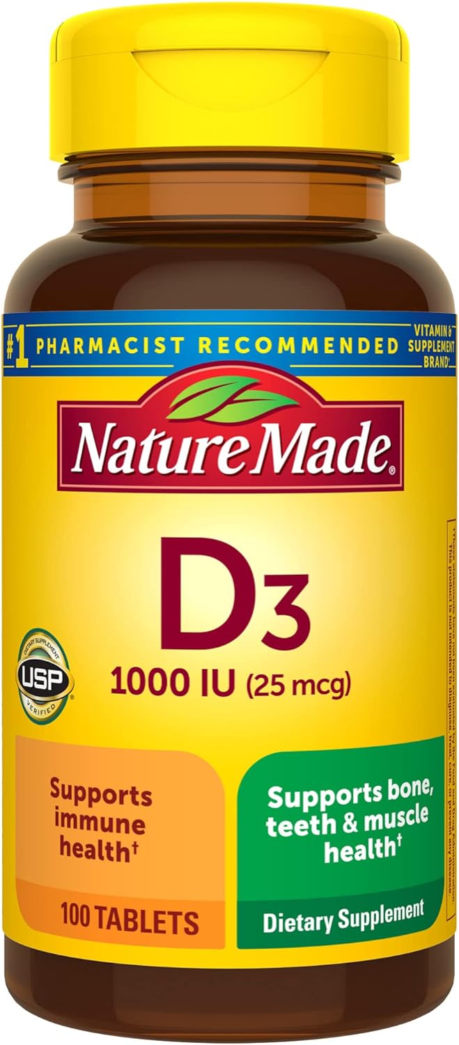 Nature Made Vitamin D3 1000 Iu (25 Mcg), Dietary Supplement For Bone, Teeth, Muscle And Immune Health Support, 100 Tablets, 100 Day Supply