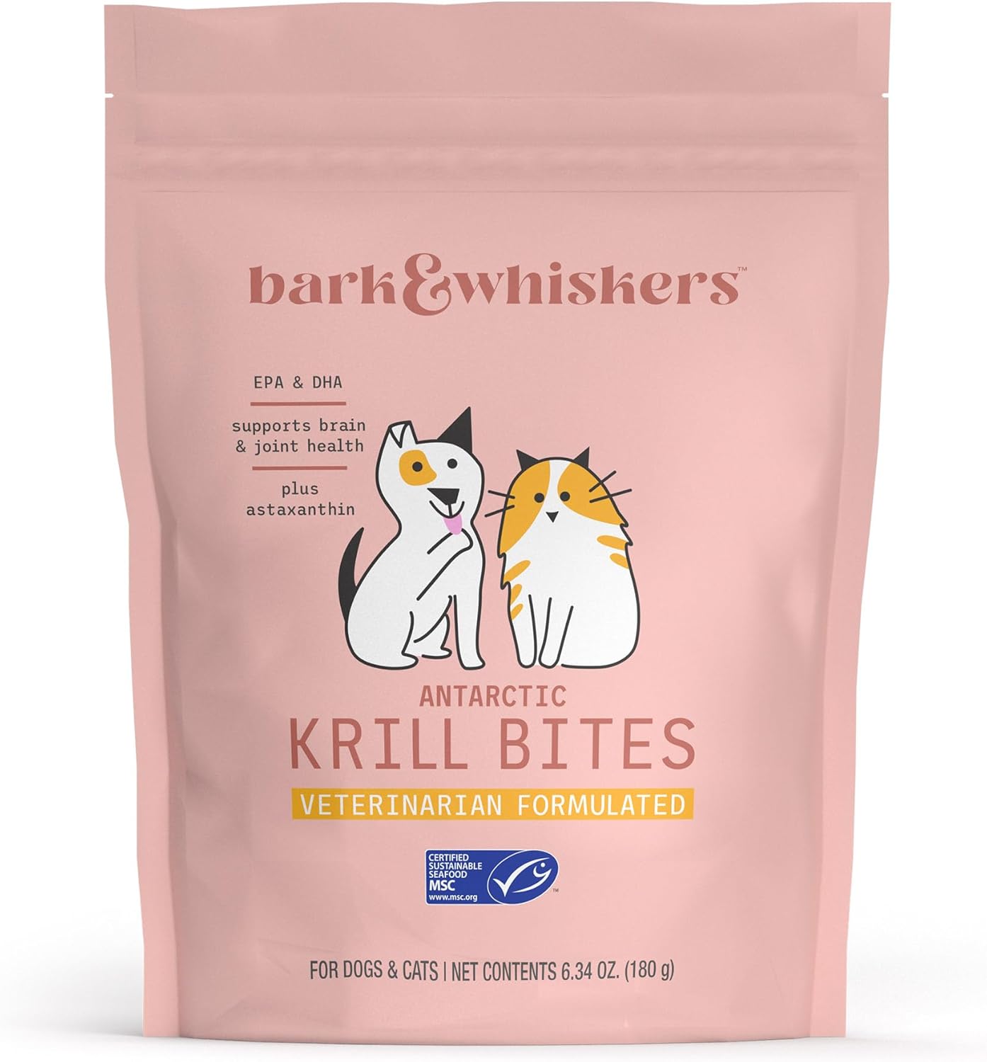 Bark & Whiskers Antarctic Krill Bites, 6.34 Oz. (180 G), 60 Chews, Epa & Dha, Supports Brain & Joint Health, Veterinarian Formulated, Non-Gmo, Msc Certified, Dr. Mercola