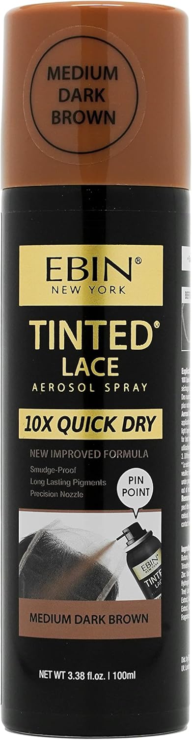 Ebin New York Tinted Lace Spray - 3.38Oz/ 100Ml, Medium Dark Brown | Fast Drying, Water Resistant, No Residue, Even Application, Skin-Matching Tone, Natural Look