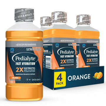 Pedialyte Fast Hydration Electrolyte Solution, Orange, Hydration Drink, 33.8 Fl Oz (Pack Of 4)