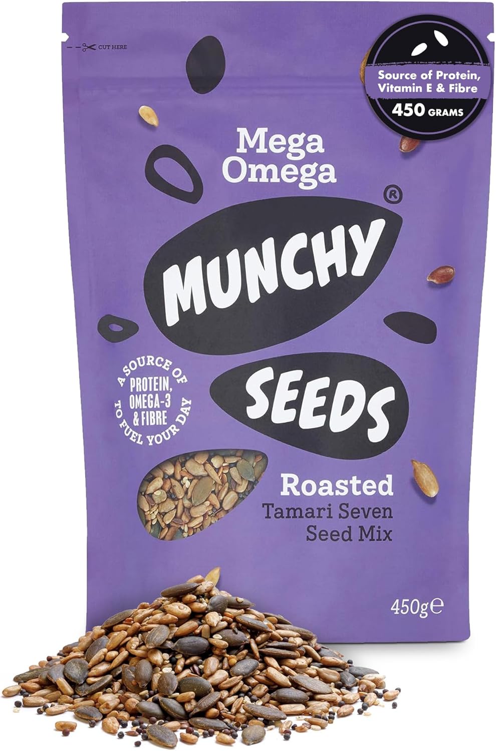 Munchy Seeds Mega Omega, 7-Seed Mix With Sunflower, Pumpkin, And Hemp, Protein Snack, Plant-Based Fibre & Vitamin E, Gluten & Wheat Free, Vegan Snacks For Kids & Adults -Mega Pack, 450G