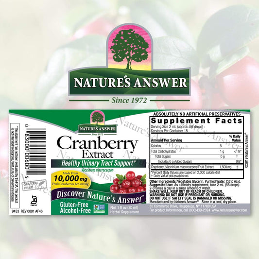 Nature's Answer Alcohol-Free Cranberry 10000mg 1 Extract | Supports Urinary Tract Function | Gluten-Free, Kosher, Vegan, No Artificial avors or Preservatives | Single Count