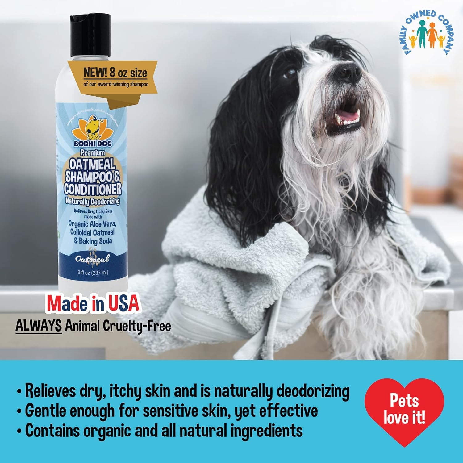 Bodhi Dog Oatmeal Shampoo & Conditioner | Naturally Deodorize Dogs, Cats & Pets with Organic Ingredients | Soothes and Moisturizes Dry, Itchy Skin | Vet Approved- Made in USA (Oatmeal, 8oz)