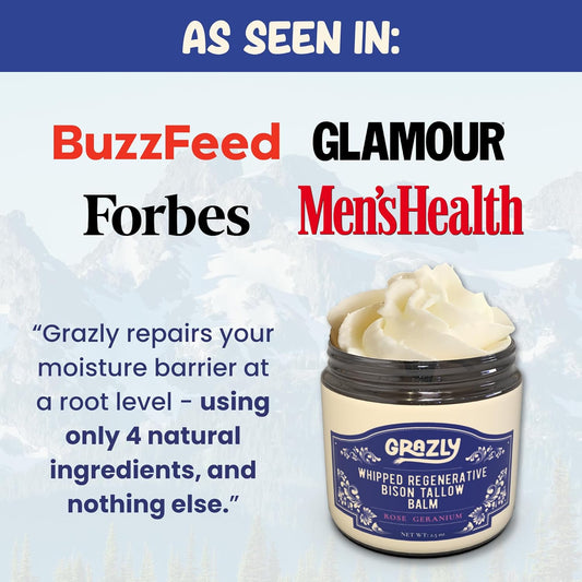 Whipped Bison Tallow Balm W/Manuka Honey, Jojoba, Rose Geranium Oil - Grass-Fed & Finished Organic Tallow Face Moisturizer - Face & Body Cream For Acne-Prone Skin - Nourishing Skincare (1 Jar)