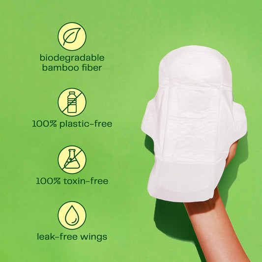 Viv for Your V Bamboo Pads | Biodegradable Menstrual Pads for Period & Leak Protection with Wings | Soft, Light, & Super Absorbent | Free of Dye, Fragrance, & BPAs | Postpartum Pads | 12 Pack