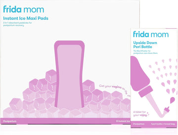 Frida Mom Upside Down Peri Bottle + 2-In-1 Postpartum Absorbent Perineal Ice Maxi Pads | For Postpartum Care, Perineal Recovery And Cleansing After Birth