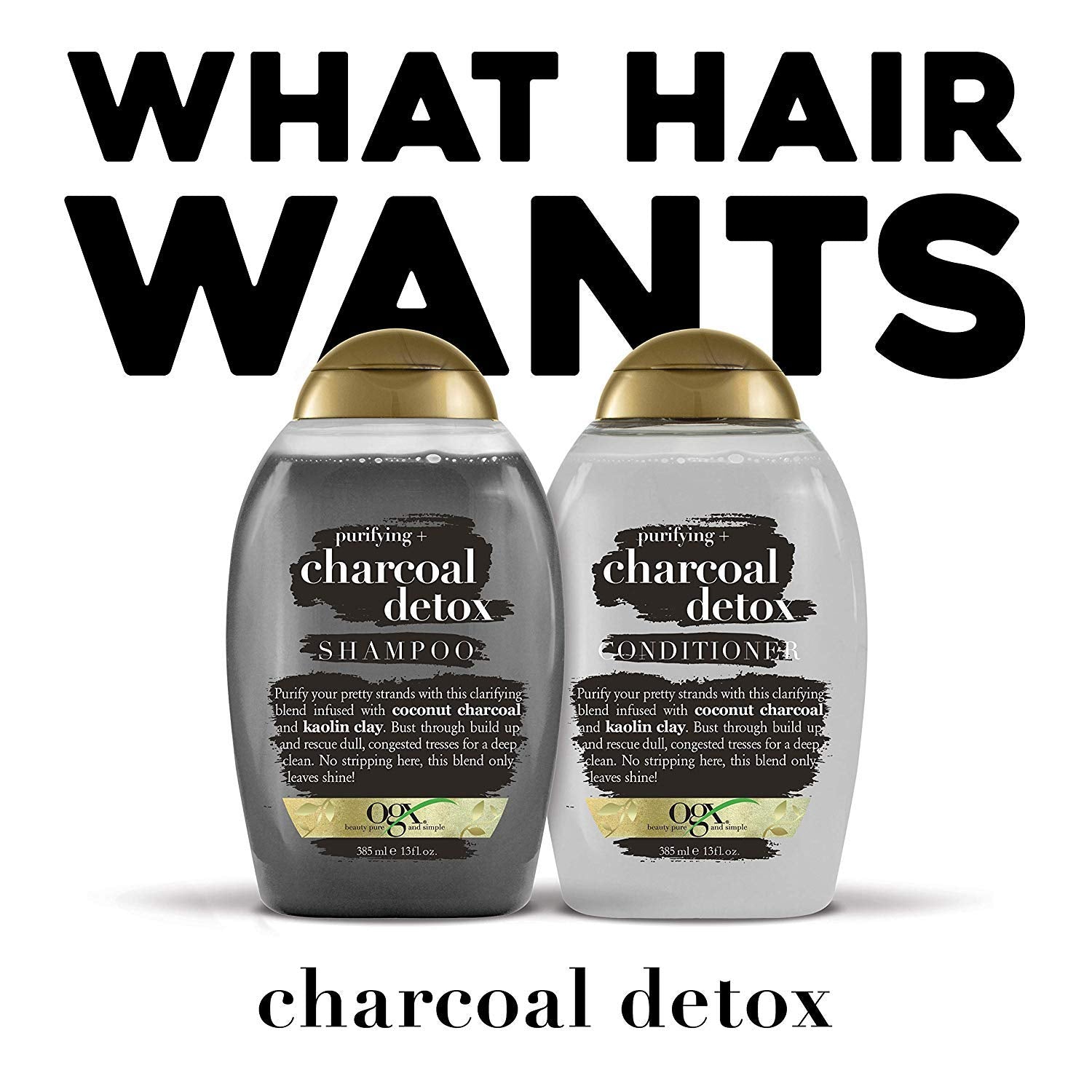 OGX Purifying + Charcoal Detox Shampoo for Buildup Removal and Light Nourishment, No Sulfates, 13 fl oz : Beauty & Personal Care