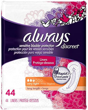 Always Discreet Bladder Protection Very Light, 44 Liners, Pack of 2