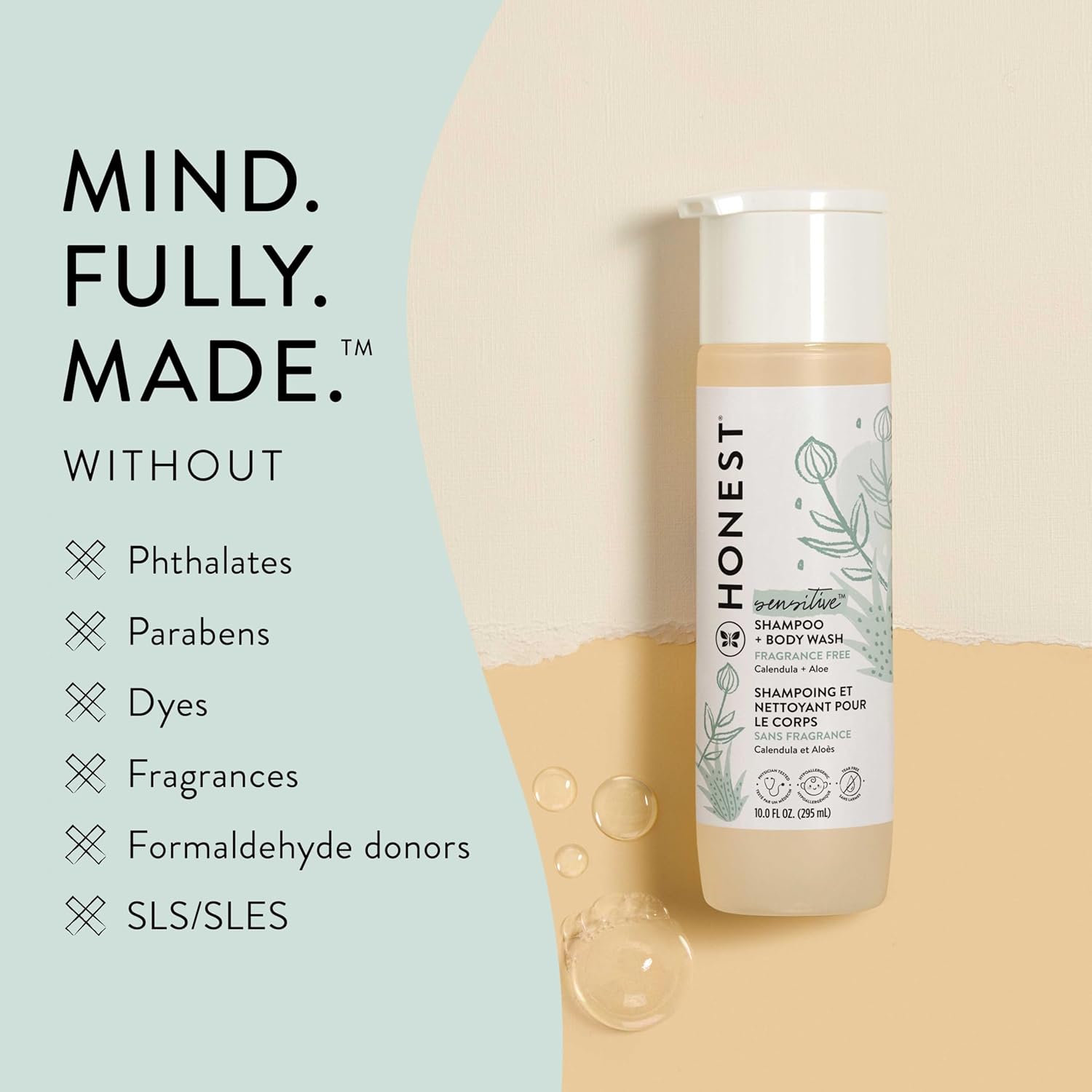 The Honest Company 2-In-1 Cleansing Shampoo + Body Wash For Sensitive Skin | Gentle For Baby | Naturally Derived, Tear-Free, Hypoallergenic | Fragrance Free, 10 Fl Oz : Health & Household