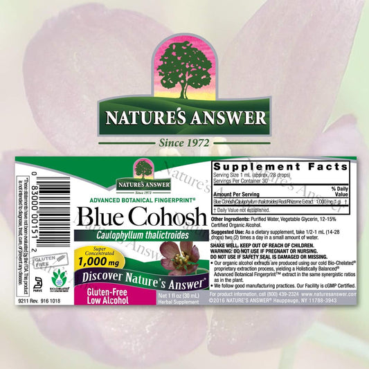 Nature's Answer Blue Cohosh Root with Organic Alcohol, 1-  | Childbirth Support | Hot ash Reliever Menopausal Aid | Women's Health