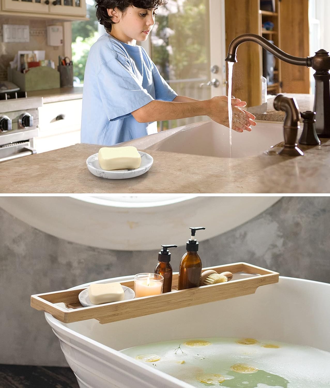 Luxspire Soap Dish, Resin Soap Tray Soap Holder Container Box, Oval Soap Plate Case, Sponge Dish Scrubbers Tray Holder For Bathroom Vanity Shower Kitchen Sink Counter Top, Terrazzo : Home & Kitchen