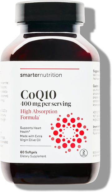 Smarternutrition Coq10 400 Mg High Absorption - Naturally Fermented Ubiquinone W/Organic Cold-Pressed Olive Oil - For Heart Health, Cellular Energy - Non-Gmo, Gluten Free - 60 Count[30-Day Supply]