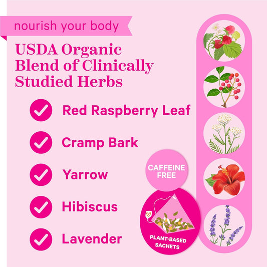 Pink Stork Care Tea: Organic Hibiscus Pregnancy Loss Recovery Tea with Red Raspberry Leaf and Lady's Mantle, Hormone Balance and Menstrual Cycle Support - 15 Sachets